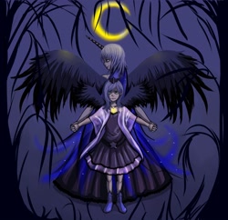 Size: 3100x3000 | Tagged: dead source, safe, artist:ninjaham, imported from derpibooru, nightmare moon, princess luna, human, acdsee, clothes, dress, duality, female, high res, horned humanization, humanized, moon, s1 luna, winged humanization