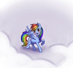 Size: 1300x1200 | Tagged: dead source, safe, artist:ninjaham, imported from derpibooru, rainbow dash, pegasus, pony, acdsee, blushing, cloud, cutie mark, female, happy, hooves, mare, on a cloud, open mouth, raised hoof, solo, spread wings, standing on a cloud, standing on cloud, wings