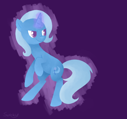 Size: 850x800 | Tagged: safe, artist:sorckylo, imported from derpibooru, trixie, pony, unicorn, abstract background, female, mare, rearing, smiling, solo