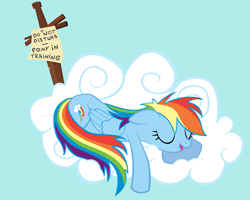 Size: 2560x2048 | Tagged: safe, artist:pirill, imported from derpibooru, rainbow dash, pegasus, pony, advertisement, cloud, cutie mark, eyes closed, female, floppy ears, high res, hooves, lying on a cloud, mare, newbie artist training grounds, on a cloud, open mouth, photoshop, prone, sleeping, sleepydash, solo, text, wings