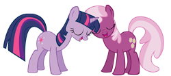 Size: 5000x2212 | Tagged: safe, artist:somepony, imported from derpibooru, cheerilee, twilight sparkle, earth pony, pony, unicorn, cheerilight, duo, eyes closed, female, happy, lesbian, mare, photoshop, shipping, simple background, transparent background, unicorn twilight