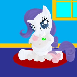 Size: 1350x1350 | Tagged: safe, artist:the-laughing-horror, imported from derpibooru, rarity, sweetie belle, pony, unicorn, baby, baby belle, baby sweetie belle, belle sisters, female, filly, foal, hug, mare, photoshop, sitting, window, younger