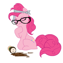 Size: 4961x4961 | Tagged: safe, artist:zackira, imported from derpibooru, pinkie pie, earth pony, pony, absurd resolution, alternate hairstyle, coffee, coffee can, eyes closed, female, glasses, hipster, mare, photoshop, simple background, sitting, solo, transparent background