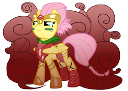 Size: 4492x3211 | Tagged: safe, artist:zackira, imported from derpibooru, fluttershy, pegasus, pony, abstract background, alternate hairstyle, armor, female, flutterbadass, headband, mare, photoshop, serious face, simple background, solo, transparent background