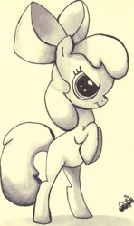 Size: 503x851 | Tagged: safe, artist:jump-cut, imported from derpibooru, apple bloom, earth pony, pony, angry, female, filly, monochrome, photoshop, rearing, simple background, solo, traditional art, white background