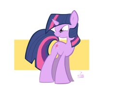 Size: 1200x900 | Tagged: safe, artist:jump-cut, imported from derpibooru, twilight sparkle, pony, unicorn, abstract background, angry, female, looking back, mare, photoshop, simple background, solo, twilight is not amused, twilight sparkle is not amused, unamused, unicorn twilight, white background