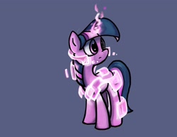 Size: 3300x2550 | Tagged: safe, artist:jump-cut, imported from derpibooru, twilight sparkle, pony, unicorn, armor, blue background, crossover, female, glowing horn, high res, magic, mare, mass effect, photoshop, simple background, solo, tech armor, unicorn twilight