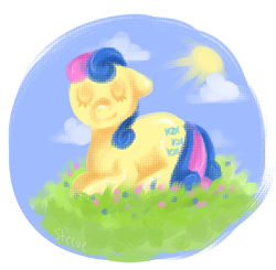 Size: 570x558 | Tagged: safe, artist:steeve, imported from derpibooru, bon bon, sweetie drops, earth pony, pony, adobe imageready, eyes closed, female, floppy ears, grass, mare, prone, simple background, solo, sun, transparent background