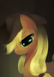 Size: 1000x1417 | Tagged: safe, artist:iopichio, imported from derpibooru, applejack, earth pony, pony, bust, female, mare, photoshop, portrait, profile, solo