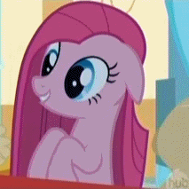 Size: 213x213 | Tagged: safe, imported from derpibooru, screencap, pinkie pie, earth pony, pony, party of one, season 1, animated, artifact, breakdown, contemplating insanity, cropped, derp, female, first pinkamena diane pie picture on derpibooru, g4, gif, hub logo, insanity, insanity face, it begins, mare, meme origin, one of the first, pinkamena diane pie, psycho, silly, silly pony, solo, time capsule, you know for kids