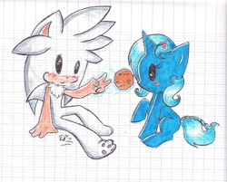 Size: 900x722 | Tagged: safe, artist:polishhedgiefangirl, imported from derpibooru, trixie, cookie, crossover, graph paper, levitation, psychic powers, silver the hedgehog, sonic the hedgehog (series), telekinesis, traditional art