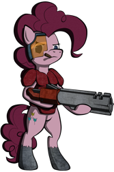 Size: 660x990 | Tagged: safe, artist:grotar00, imported from derpibooru, pinkie pie, armor, cigar, gun, hmd, quake, quake 3 arena, rocket launcher