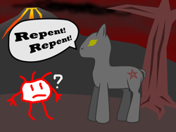 Size: 1657x1243 | Tagged: safe, artist:repentantanon, imported from derpibooru, earth pony, pony, repent, the end, tree, vulcan