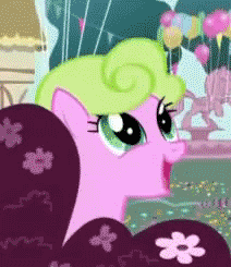 Size: 212x245 | Tagged: safe, imported from derpibooru, screencap, daisy, flower wishes, earth pony, pony, animated, balloon, bush, female, implied daisygrape, implied goldengrape, invisible stallion, out of context, solo