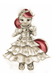 Size: 597x833 | Tagged: safe, artist:crookedtrees, imported from derpibooru, roseluck, pony, bipedal, camera, clothes, dress, female, lolita fashion, rose, solo