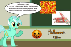 Size: 887x588 | Tagged: safe, imported from derpibooru, lyra heartstrings, candy corn, chalkboard, halloween, human studies101 with lyra, meme, smarties