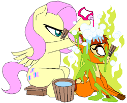 Size: 551x446 | Tagged: safe, artist:terry, imported from derpibooru, fluttershy, bambi, bathing, clothespin, crossover, disney, muck, skunk spray, smell, smelly, stink lines, visible stench