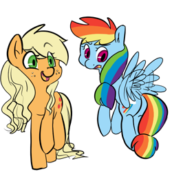 Size: 500x500 | Tagged: safe, artist:mt, imported from derpibooru, applejack, rainbow dash, alternate hairstyle, butt, loose hair, mane swap, plot