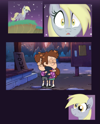 Size: 749x922 | Tagged: safe, artist:equestria-prevails, imported from derpibooru, derpy hooves, pegasus, pony, discovery meme, exploitable meme, female, gravity falls, hug, mare, meme, tourist trapped