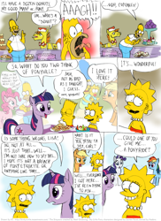 Size: 806x1106 | Tagged: safe, artist:kturtle, imported from derpibooru, applejack, carrot cake, pinkie pie, rainbow dash, rarity, twilight sparkle, bart simpson, comic, crossover, fridge logic, hilarious in hindsight, homer simpson, lisa simpson, maggie simpson, marge simpson, the simpsons