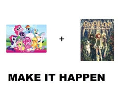 Size: 1170x895 | Tagged: safe, imported from derpibooru, applejack, fluttershy, pinkie pie, rainbow dash, rarity, twilight sparkle, avalon: web of magic, crossover, exploitable meme, make it happen, mane six, meta