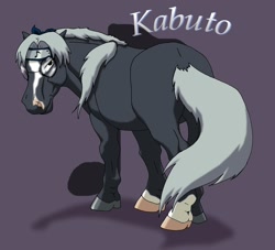 Size: 1024x931 | Tagged: safe, artist:wstopdeck, imported from derpibooru, horse, forehead protector, kabuto yakushi, looking at you, looking back, looking back at you, male, naruto, rear view, solo, stallion, yakushi kabuto