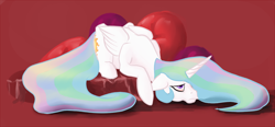 Size: 948x438 | Tagged: safe, imported from derpibooru, princess celestia, pony, bed, female, morerestia, sleepy, solo, tired