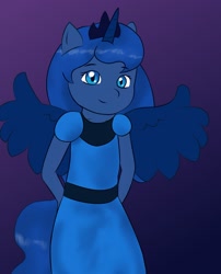 Size: 1737x2147 | Tagged: safe, artist:zekromlover, imported from derpibooru, princess luna, anthro, clothes, dress, female, solo, young