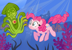 Size: 1300x900 | Tagged: safe, artist:sketchyjackie, imported from derpibooru, pinkie pie, squid, underwater