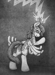 Size: 1667x2292 | Tagged: safe, artist:aisu-isme, imported from derpibooru, oc, oc only, oc:lightning dee, pony, butt, creepy ponies, grayscale, lightning, monochrome, plot, solo, troll