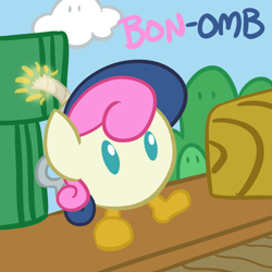 Size: 700x700 | Tagged: safe, artist:atlur, deleted from derpibooru, imported from derpibooru, bon bon, bob-omb, bonafied, bonpun, crossover, nintendo, pun, species swap, super mario bros., warp pipe