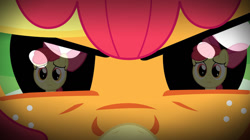 Size: 1228x690 | Tagged: safe, imported from derpibooru, apple bloom, applejack, eyes, glare, meme, pov, reflection