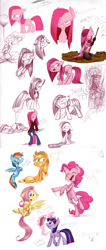 Size: 900x2116 | Tagged: safe, artist:kiki-kit, imported from derpibooru, applejack, fluttershy, pinkie pie, rainbow dash, twilight sparkle, angry, balloon, clothes, facial expressions, filly, knife, pinkamena diane pie, sketch dump