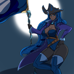 Size: 1000x1000 | Tagged: safe, artist:dreikaze, imported from derpibooru, princess luna, human, curvy, dark skin, female, flag, humanized, moon, solo