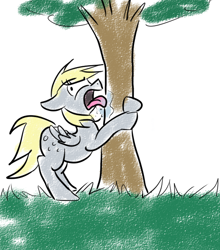 Size: 550x626 | Tagged: safe, artist:cleppyclep, imported from derpibooru, derpy hooves, pegasus, pony, female, hug, licking, mare, spit, tree