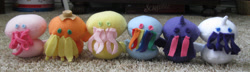 Size: 4000x1152 | Tagged: safe, artist:rpm1337, imported from derpibooru, applejack, fluttershy, pinkie pie, rainbow dash, rarity, twilight sparkle, cthulhu mythos, custom, customized toy, irl, mane six, photo, plushie