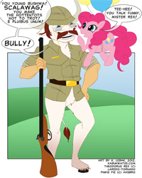 Size: 576x720 | Tagged: safe, artist:kabukikatze, imported from derpibooru, pinkie pie, minotaur, american presidents, duo, president, theodore roosevelt