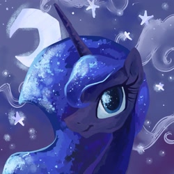 Size: 2000x2000 | Tagged: dead source, safe, artist:my-magic-dream, imported from derpibooru, princess luna, pony, bust, female, looking at you, portrait, profile, solo