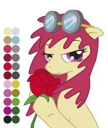 Size: 400x473 | Tagged: safe, artist:jcosneverexisted, imported from derpibooru, oc, oc only, pony, flower, goggles, reference sheet, rose, solo