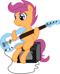 Size: 6578x8042 | Tagged: safe, artist:deadparrot22, imported from derpibooru, scootaloo, pony, absurd resolution, amplifier, bass guitar, electric guitar, female, guitar, musical instrument, scootabass, simple background, sitting, solo, transparent background