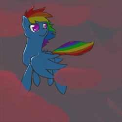 Size: 1000x1000 | Tagged: safe, artist:pyrewing, imported from derpibooru, rainbow dash, pegasus, pony, cloud, female, flying, mare, sky, solo, spread wings, wings