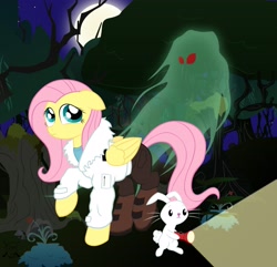 Size: 3305x3192 | Tagged: safe, artist:shadawg, imported from derpibooru, angel bunny, fluttershy, ghost, duo