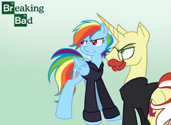 Size: 1227x900 | Tagged: safe, artist:ask-flam, imported from derpibooru, flam, rainbow dash, bald, breaking bad, crossover, glasses, jesse pinkman