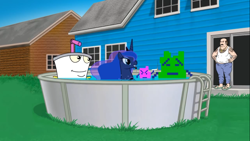 Size: 1366x768 | Tagged: safe, imported from derpibooru, princess luna, aqua teen hunger force, carl brutananadilewski, master shake, mooninites, parody, ponies the anthology ii, ponies: the anthology 2, swimming pool