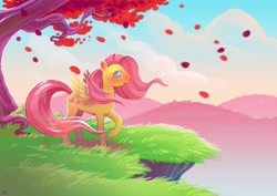 Size: 1158x818 | Tagged: safe, artist:cmaggot, imported from derpibooru, fluttershy, pony, autumn, female, solo, tree