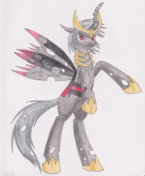 Size: 1024x1245 | Tagged: safe, artist:abbiegoth, imported from derpibooru, changeling, giratina, changelingified, parody, pokémon, ponified, species swap, traditional art