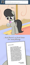 Size: 700x1505 | Tagged: safe, artist:erthilo, imported from derpibooru, octavia melody, earth pony, pony, ask octavia, vocational death cruise, ask, comic, female, letter, mare, solo, this will not end well, tumblr