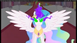 Size: 1366x768 | Tagged: safe, imported from derpibooru, screencap, princess celestia, alicorn, pony, the crystal empire, corrupted celestia, dark magic, darklestia, ethereal mane, female, jewelry, mare, peytral, solo, sombra eyes, tiara, youtube link