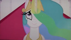 Size: 597x336 | Tagged: safe, imported from derpibooru, screencap, princess celestia, pony, the crystal empire, spoiler:s03, female, happy, looking up, smiling, solo