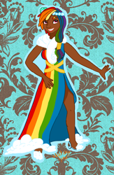 Size: 1835x2808 | Tagged: safe, artist:blacklynx-chan, imported from derpibooru, rainbow dash, human, clothes, dark skin, dress, female, gala dress, humanized, smiling, solo